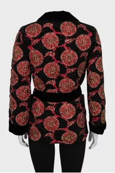 Jacket embroidered with beads with a belt