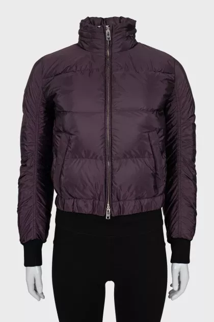 Purple down jacket with patch pockets