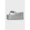 Silver wedge flip flops
