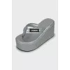 Silver wedge flip flops
