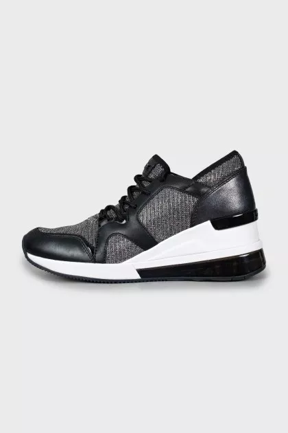 Leather and textile wedge sneakers