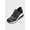 Leather and textile wedge sneakers