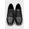 Leather and textile wedge sneakers
