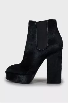 Black pony skin ankle boots