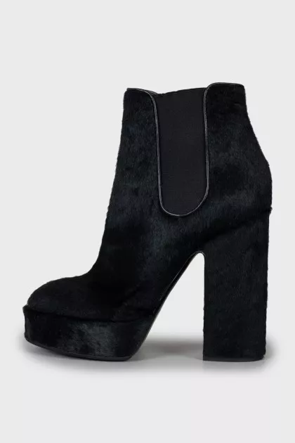 Black pony skin ankle boots