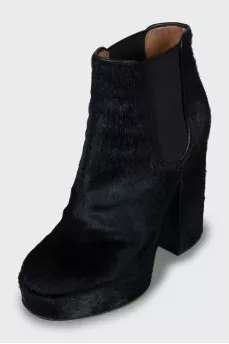 Black pony skin ankle boots