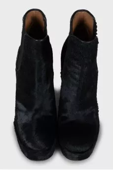 Black pony skin ankle boots