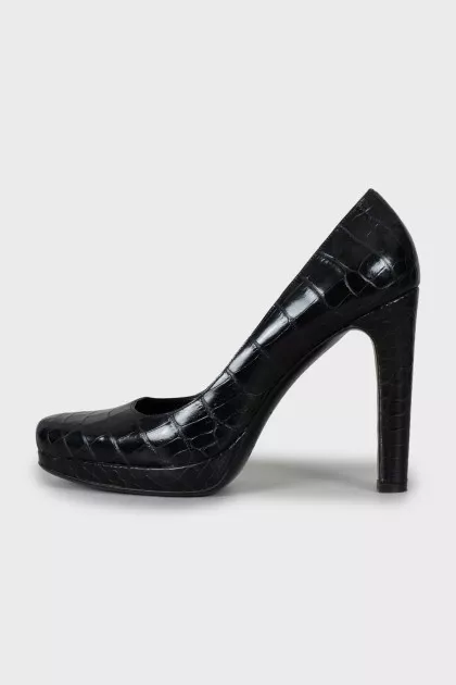 Black shoes with embossed leather