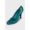 Green shoes with embossed leather