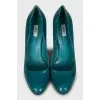 Green shoes with embossed leather