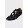 Leather shoes with metal rhinestones