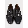 Leather shoes with metal rhinestones