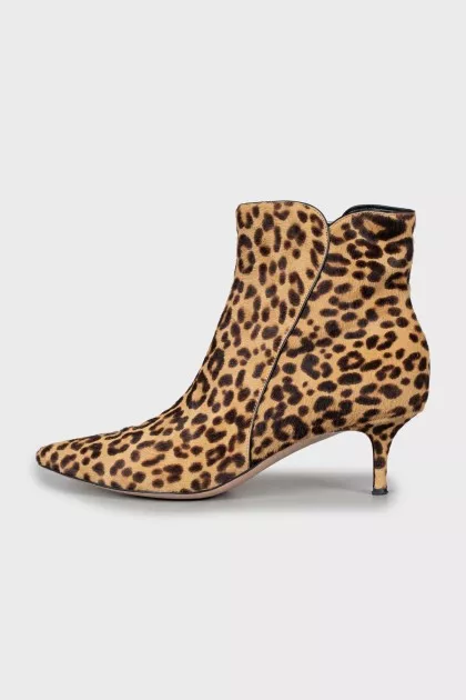 Animal print leather ankle boots