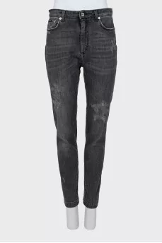 Grey jeans with a distressed effect