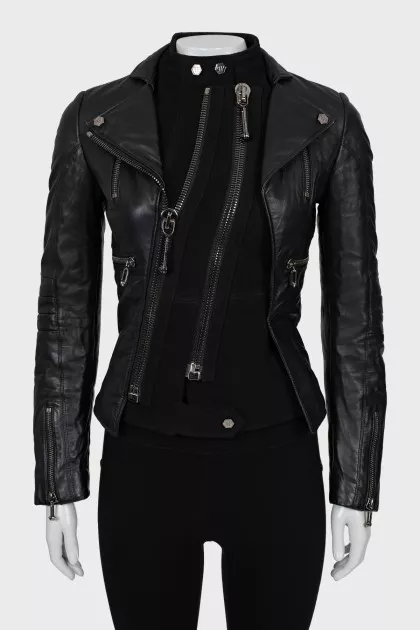 Leather jacket with double buckle