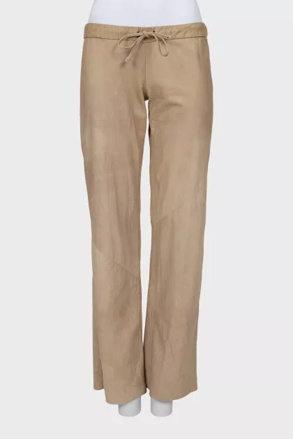 Suede trousers with elastic band