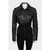 Leather jacket with drape