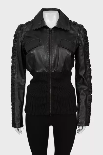 Leather jacket with drape