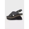 Textile sandals with a figured wedge heel