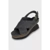 Textile sandals with a figured wedge heel