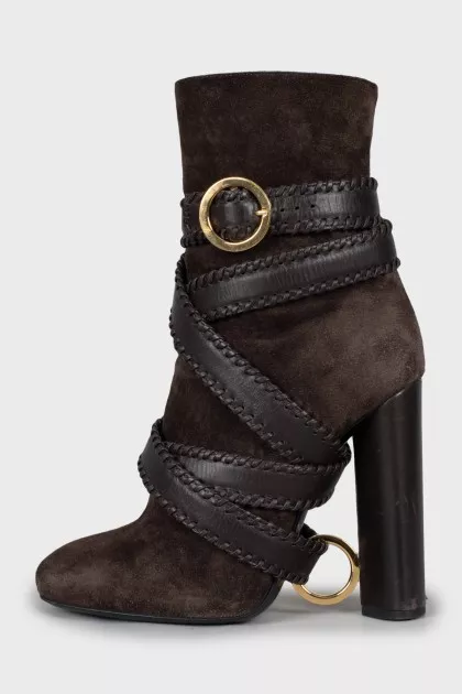 Suede ankle boots with straps