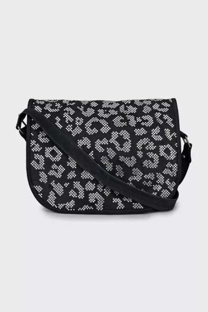 Black crossbody bag with rhinestones