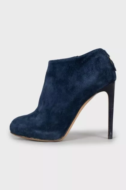 Blue suede ankle boots