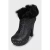 Insulated ankle boots with leather decor