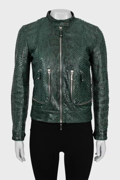 Python leather jacket with zipper