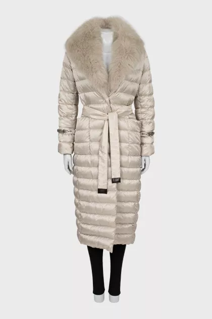 Quilted down jacket with sleeve decoration