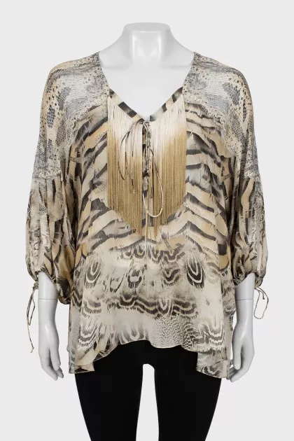 Silk blouse with fringe