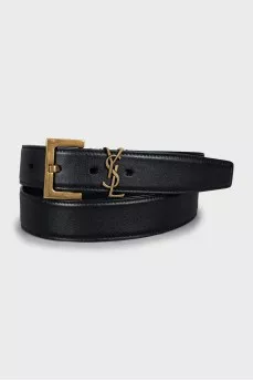 Leather belt with gold logo