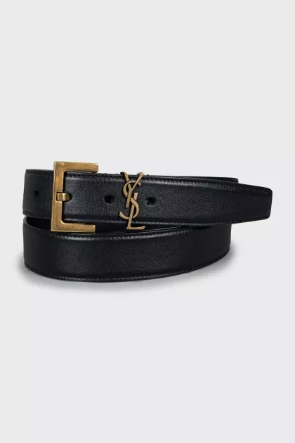 Leather belt with gold logo