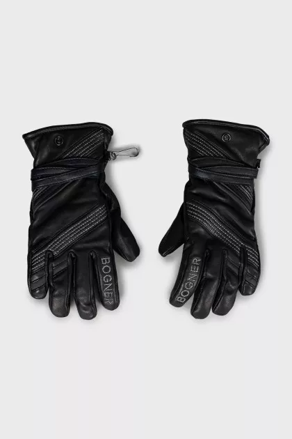 Leather gloves with embroidered logo
