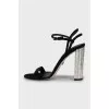 Suede sandals with rhinestones on heels