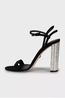 Suede sandals with rhinestones on heels