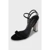 Suede sandals with rhinestones on heels