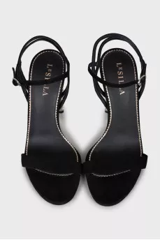 Suede sandals with rhinestones on heels