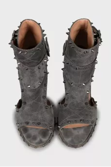Grey suede ankle boots with studs