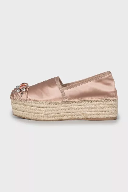 Textile espadrilles decorated with rhinestones