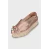 Textile espadrilles decorated with rhinestones