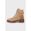 Brown embossed suede boots