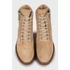 Brown embossed suede boots