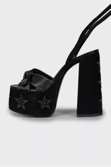 Black suede sandals with bow