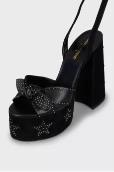 Black suede sandals with bow