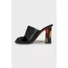 Leather heeled sandals with print