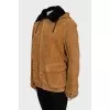 Brown sheepskin coat with a hood