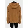 Brown sheepskin coat with a hood