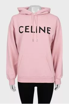 Pink oversized hoodie with black logo
