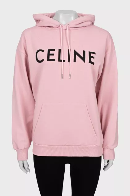Pink oversized hoodie with black logo